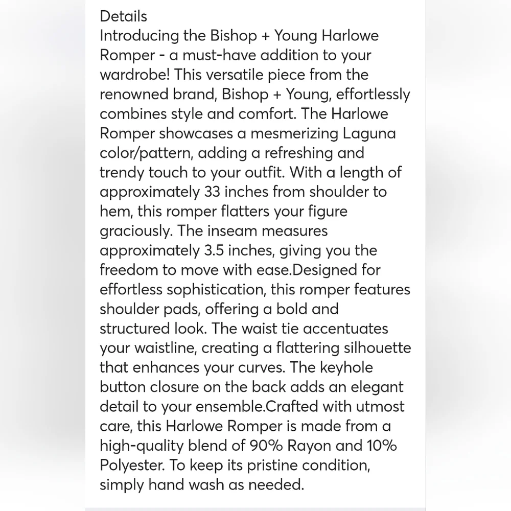 BISHOP + YOUNG  Harlowe Romper Size Large Color Laguna - Picture 3 of 6